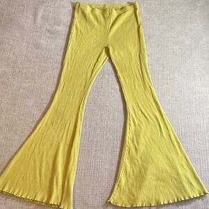Aerie Ribbed Flare Leggings Size M Chartreuse Yellow High Waisted Bell Bottoms
